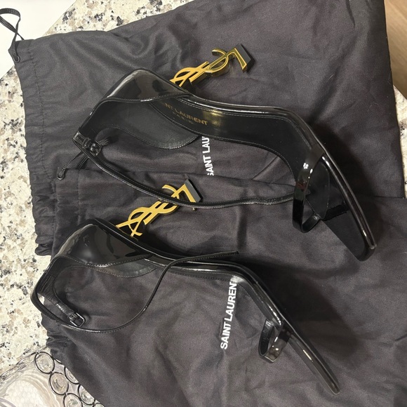 Saint Laurent Black With Gold YSL Heels - Picture 1 of 6